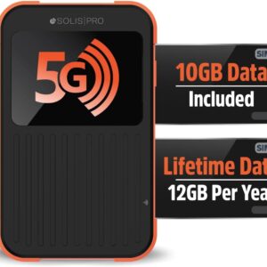 SIMO Solis Pro 5G Mobile Hotspot WiFi Power Bank Touchscreen Display for Travel in 140+ Countries, No SIM Card or Contract, Multi-Carrier Network, 20 Devices, 1GB/Month Lifetime + 10GB Global Data